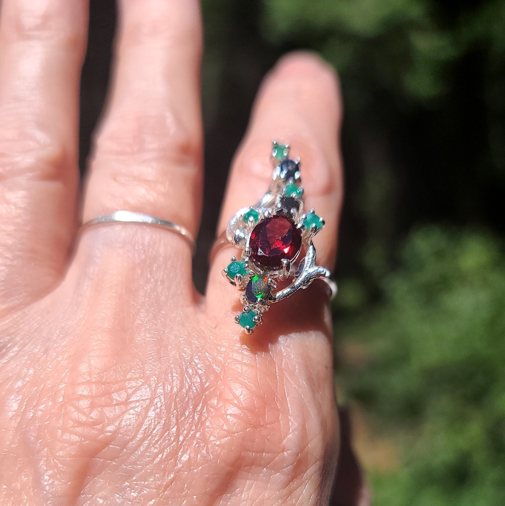 Garnets Opals Onyx OH MY! Matching sterling Ring sz7.5 - Picture 5 of 6